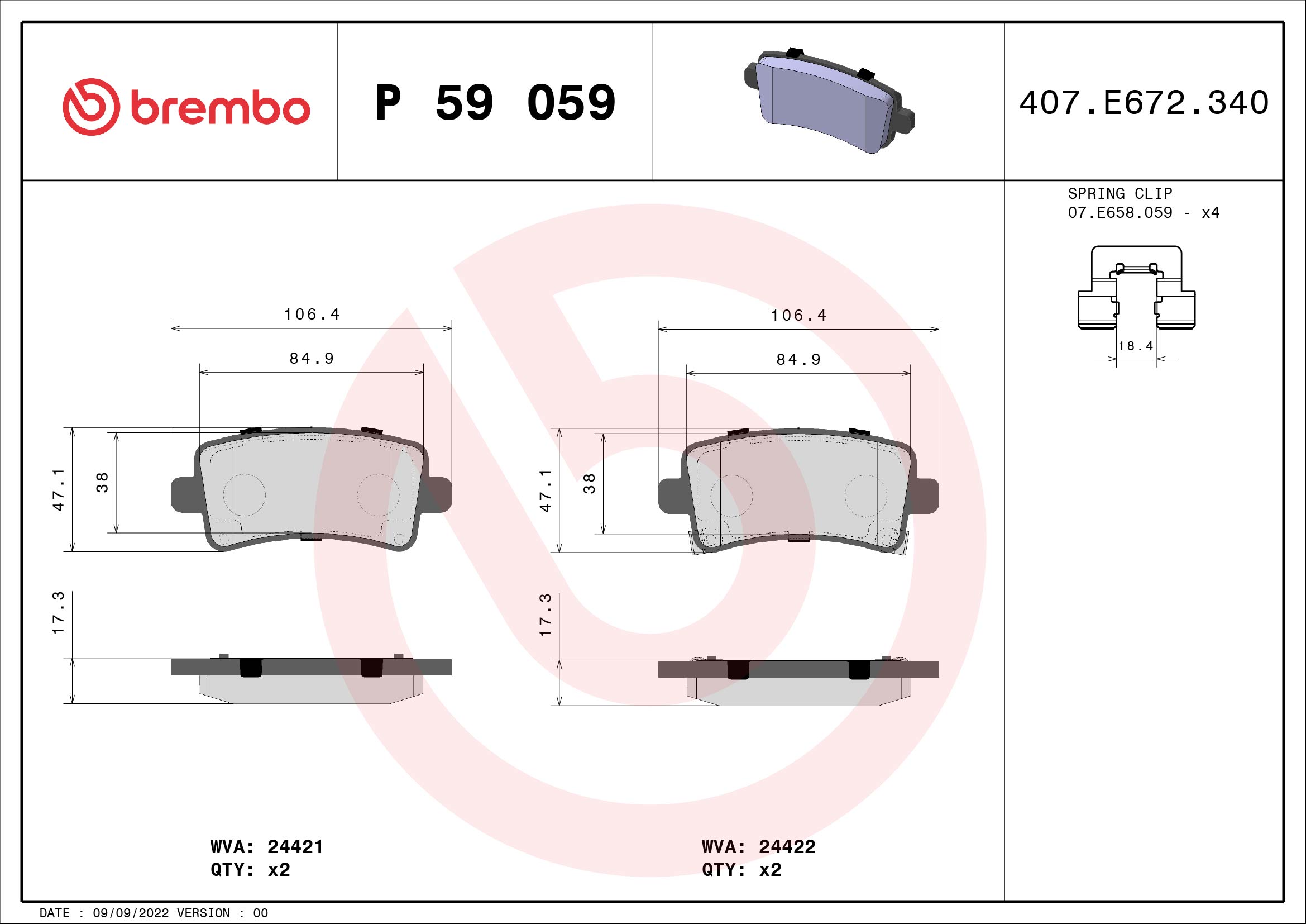 A.B.S. P 59 059 BREMBO Bremsbelagsatz, Scheibenbremse